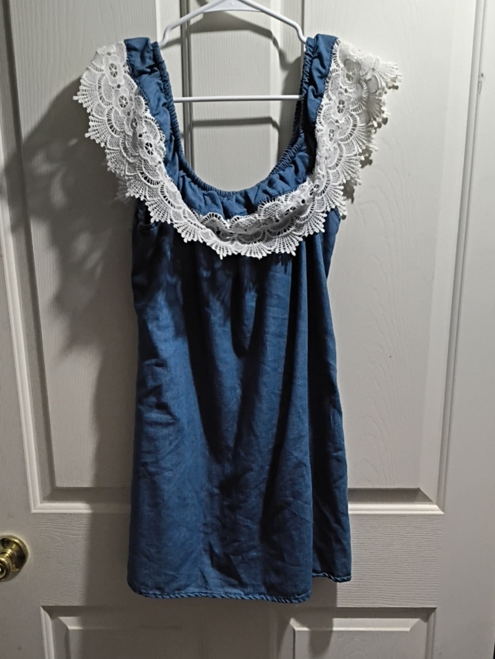New Look Blue Tunic with White Lace Yoke
